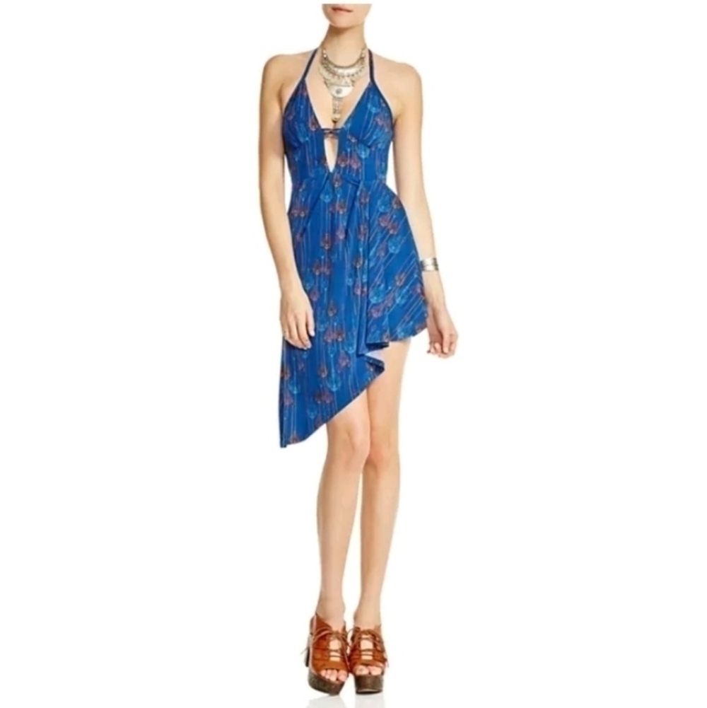 Free People Daydream Tropical Asymmetrical Mini Dress Sz Small